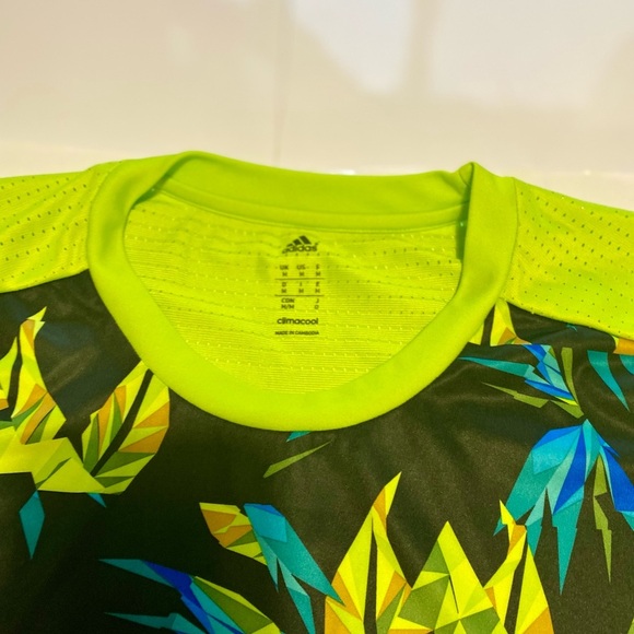 Adidas Bright Lime and Blue Patterned Tee - Picture 2 of 4